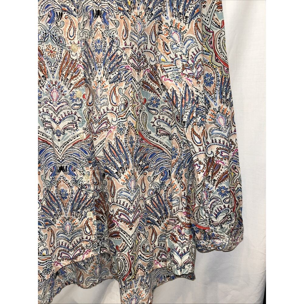 Coldwater Creek Sz LG Cotton Floral paisley Band Collar Shirt Pintucks Career - Picture 2 of 11